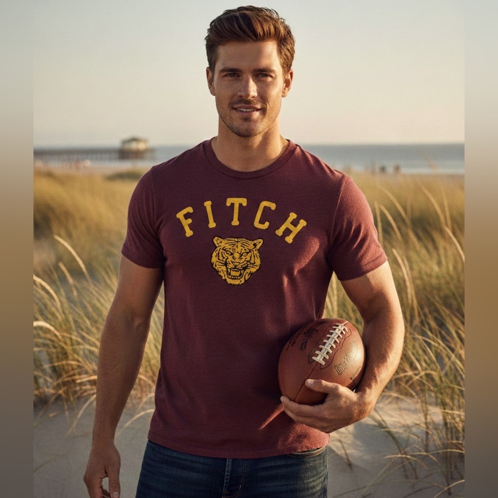 Abercrombie & Fitch Men's Y2K 90's Burgundy Spellout Felt Tiger Patch Size XL